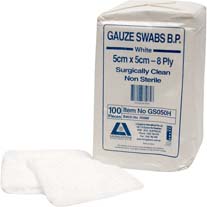GAUZE SWABS 5CMX5CM 8 PLY PK100