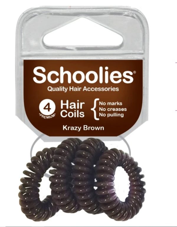 SCHOOLIES HAIR COILS KRAZY BROWN 4PC