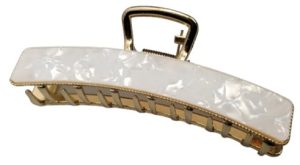 PINK PEWTER CLIP BOWED WHITE FLECK