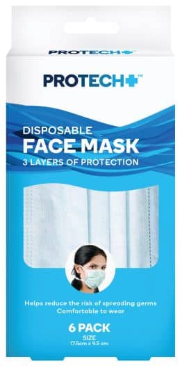 PROTECH DISPOSABLE FACE MASK 6PK